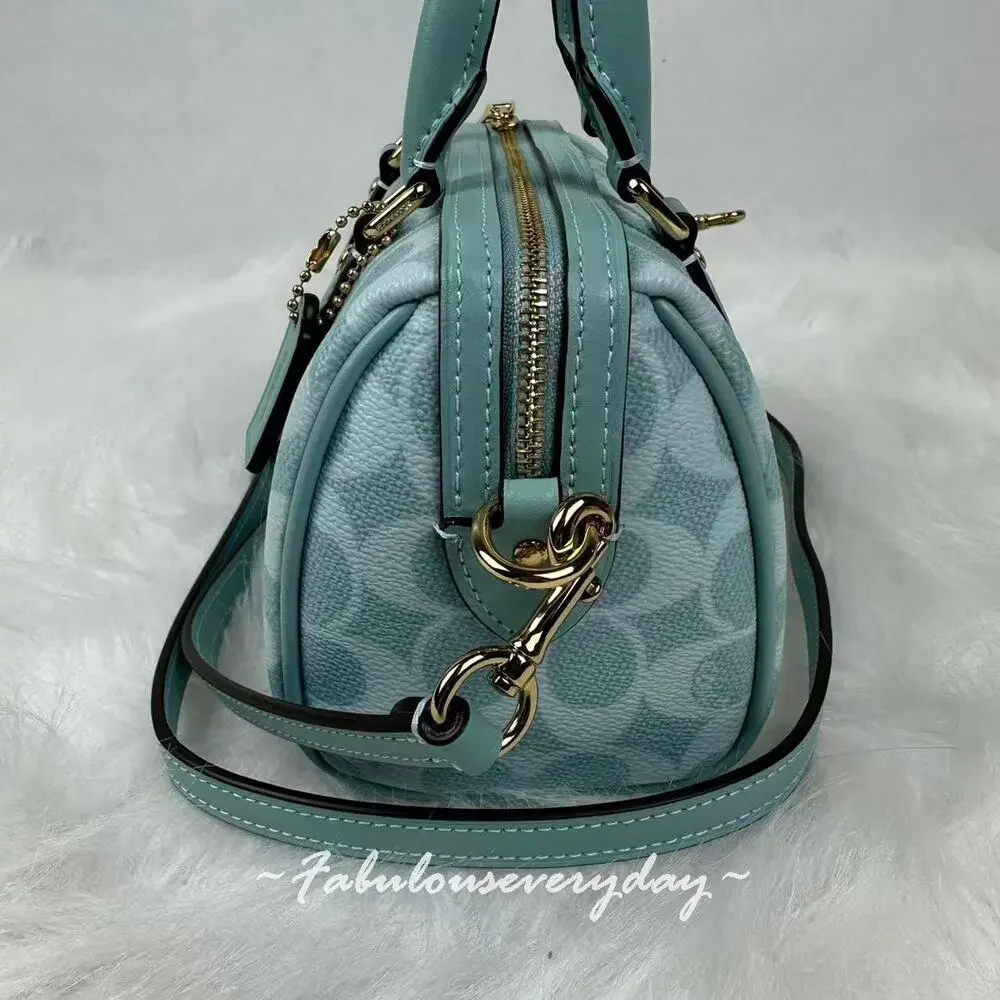 Coach Mini Rowan Crossbody Bag In Signature Canvas/Gold/Light Blue CEY63